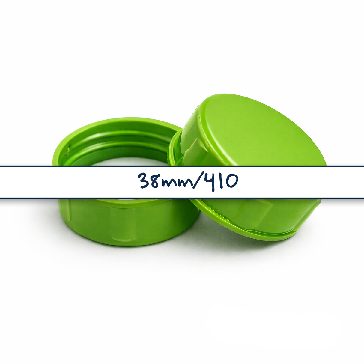 Light green 38 mm tablet container cap with EPE liner for pharmaceutical, supplement and pill packaging
