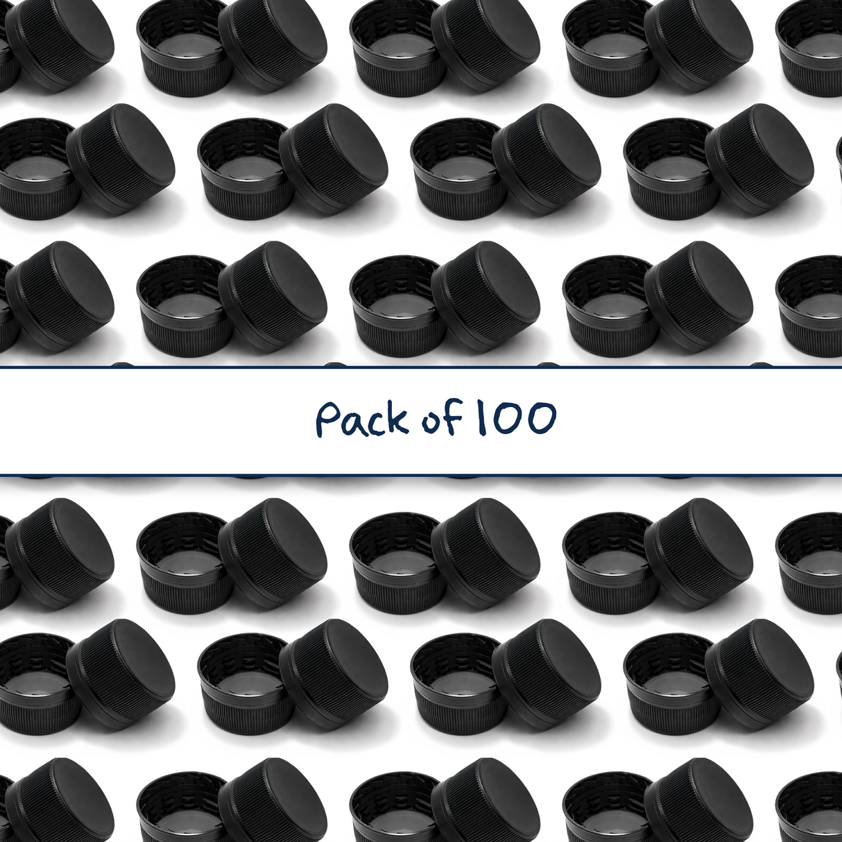 Black 28 mm tamper evident caps with EPE liner for plastic bottles, ideal for cosmetic, pharmaceutical and liquid product packaging