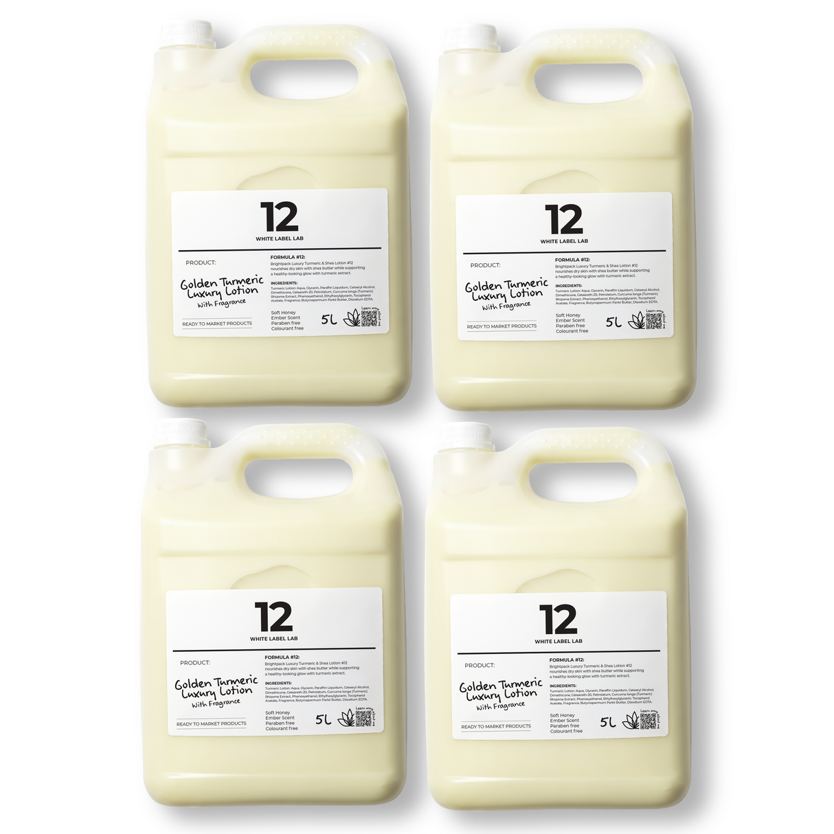 4 x 5L Golden Turmeric Luxury Lotion enriched with turmeric extract to help brighten the skin, improve the appearance of dark spots, and support a healthy glowing complexion. Rich, nourishing body lotion suitable for daily skincare routines.