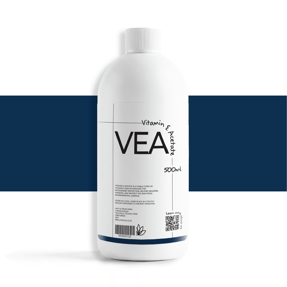 Vitamin E Acetate oil 500ml, stable form of Vitamin E used in skincare for antioxidant protection, hydration, and repairing skin in creams, lotions, and serums