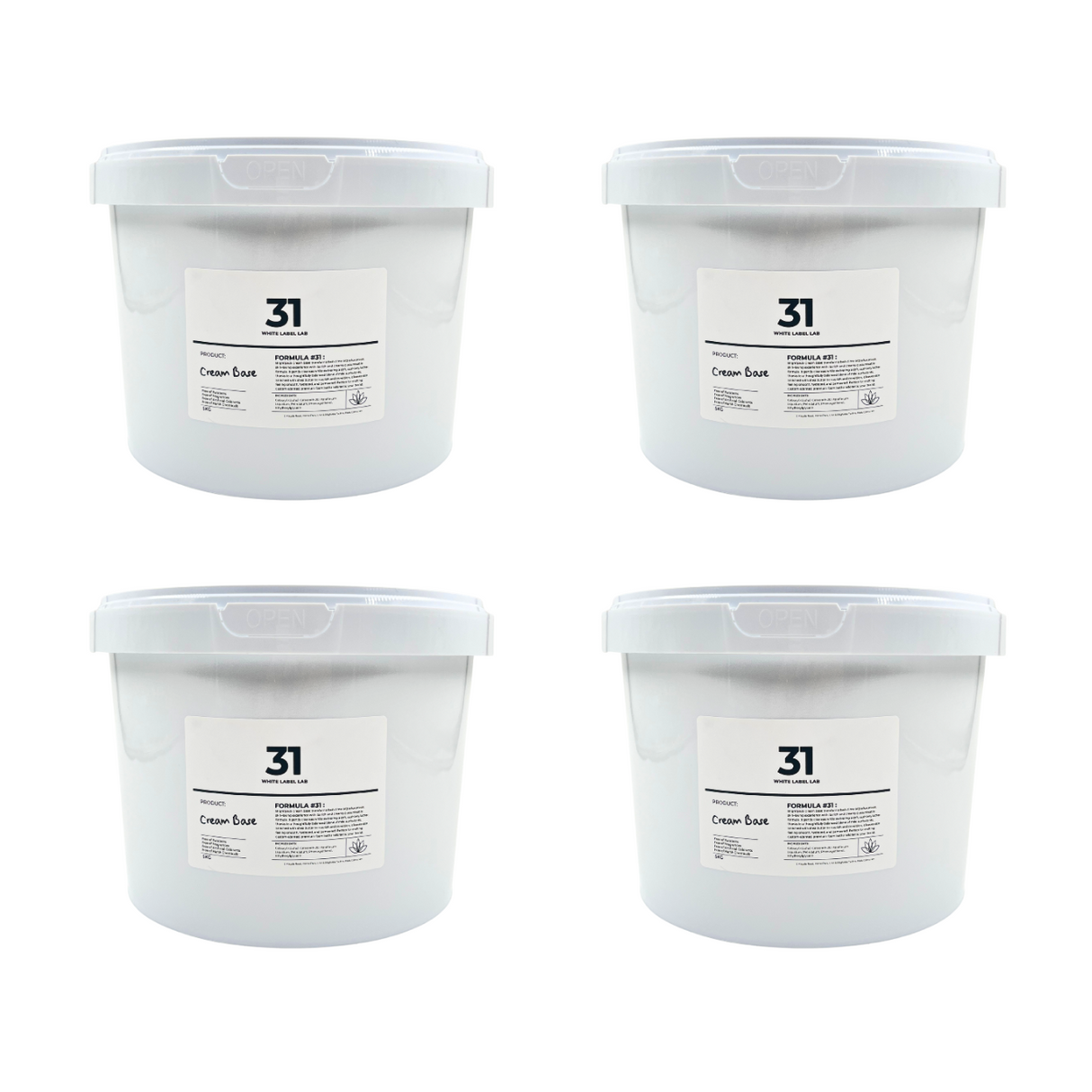 Four Brightpack Cream Base #31 5kg white buckets displayed together for bulk pack option