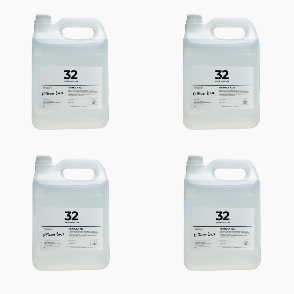 Four Brightpack Diffuser Base #32 5L jerry cans grouped together for bulk pack of 4 option