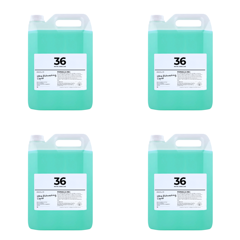 Four Brightpack Ultra Dishwashing Liquid #36 5L jerry cans displayed together for bulk pack option