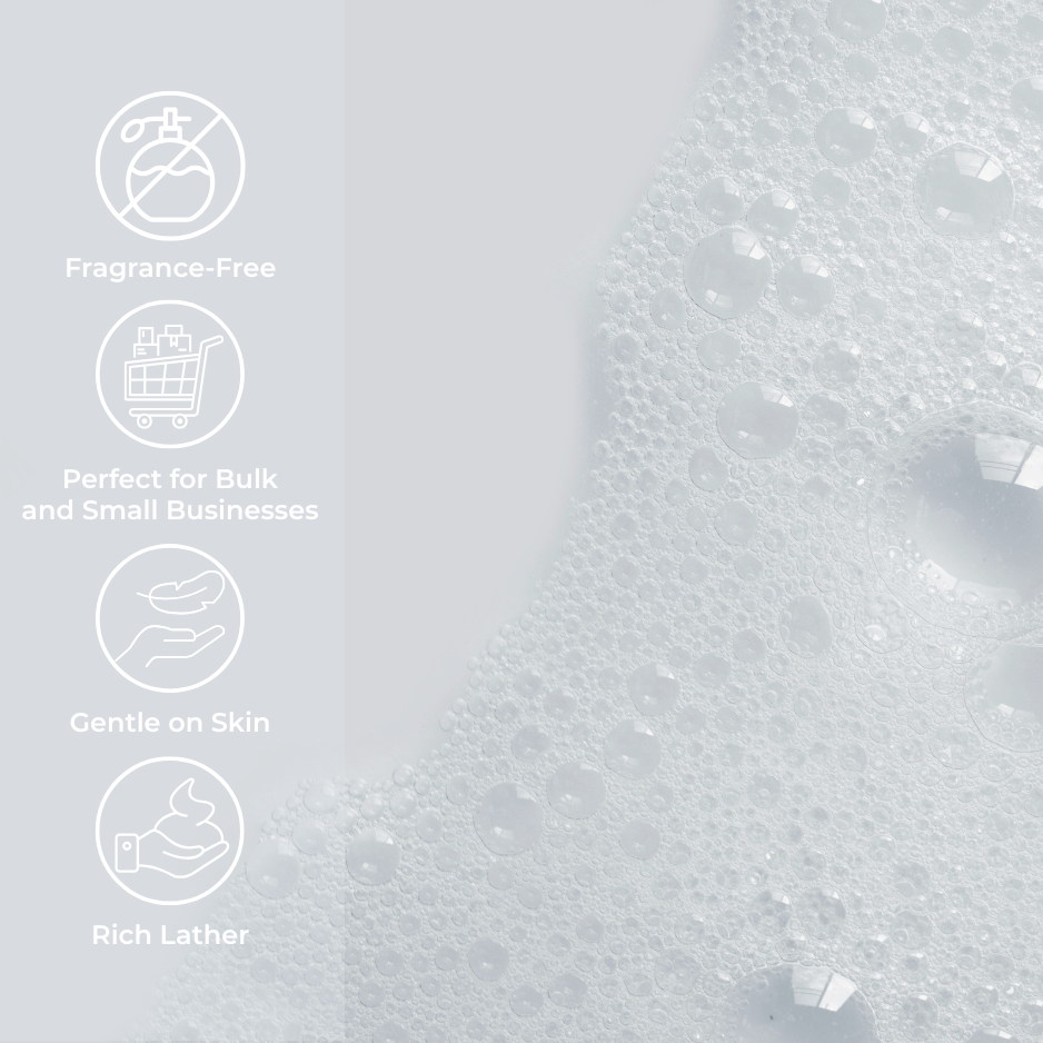 Soapy bubbly bath water with Brightpack Luxury Foam Bath #33, benefit icons shown at the side