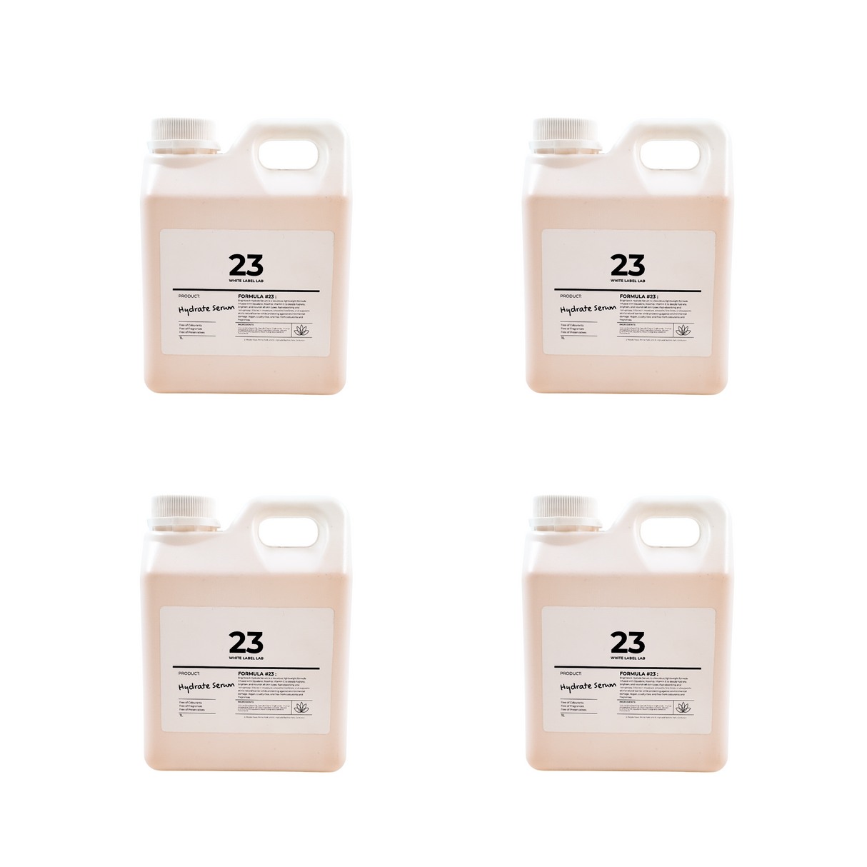 Four Brightpack Hydrate Serum #23 1L jerry cans displayed together for bulk pack option