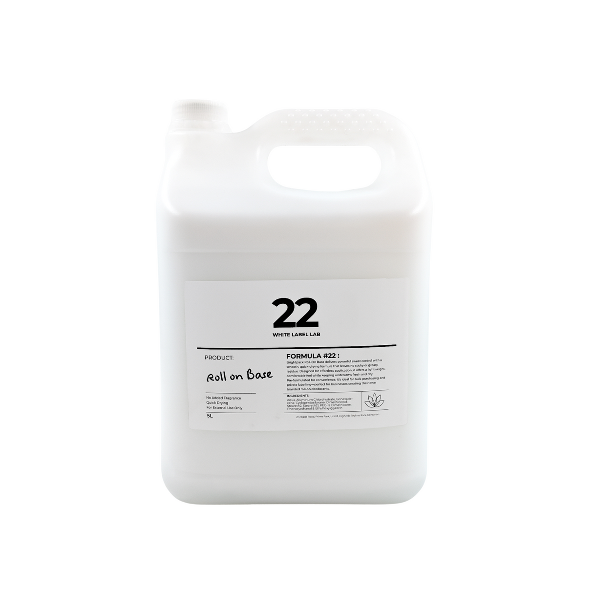 Brightpack Roll-on Base #22 in a 5L jerry can with labelled product information