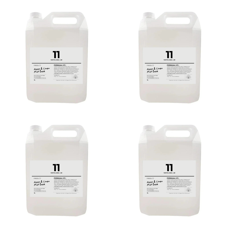 Four Brightpack Room and Linen Mist Base #11 jerry cans displayed together for bulk pack option