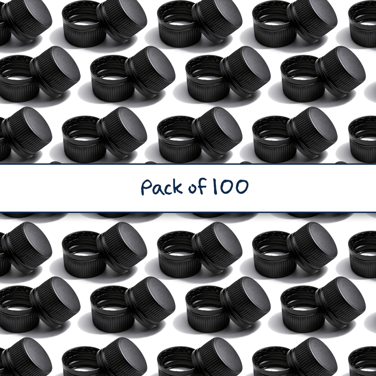 Black 28 mm tamper evident caps with EPE liner for plastic bottles, ideal for cosmetic, pharmaceutical and liquid product packaging