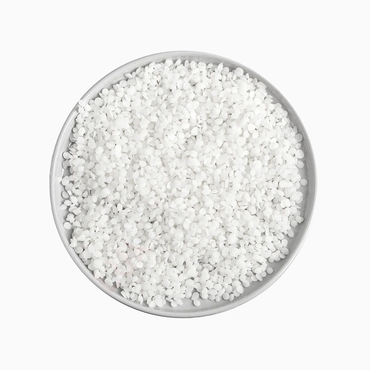 Top View Of Bowl Of Ceto Stearyl Cetearyl Alcohol On White Background | Chemicals Emulsifiers Solubilizers | Brightpack Raw Materials