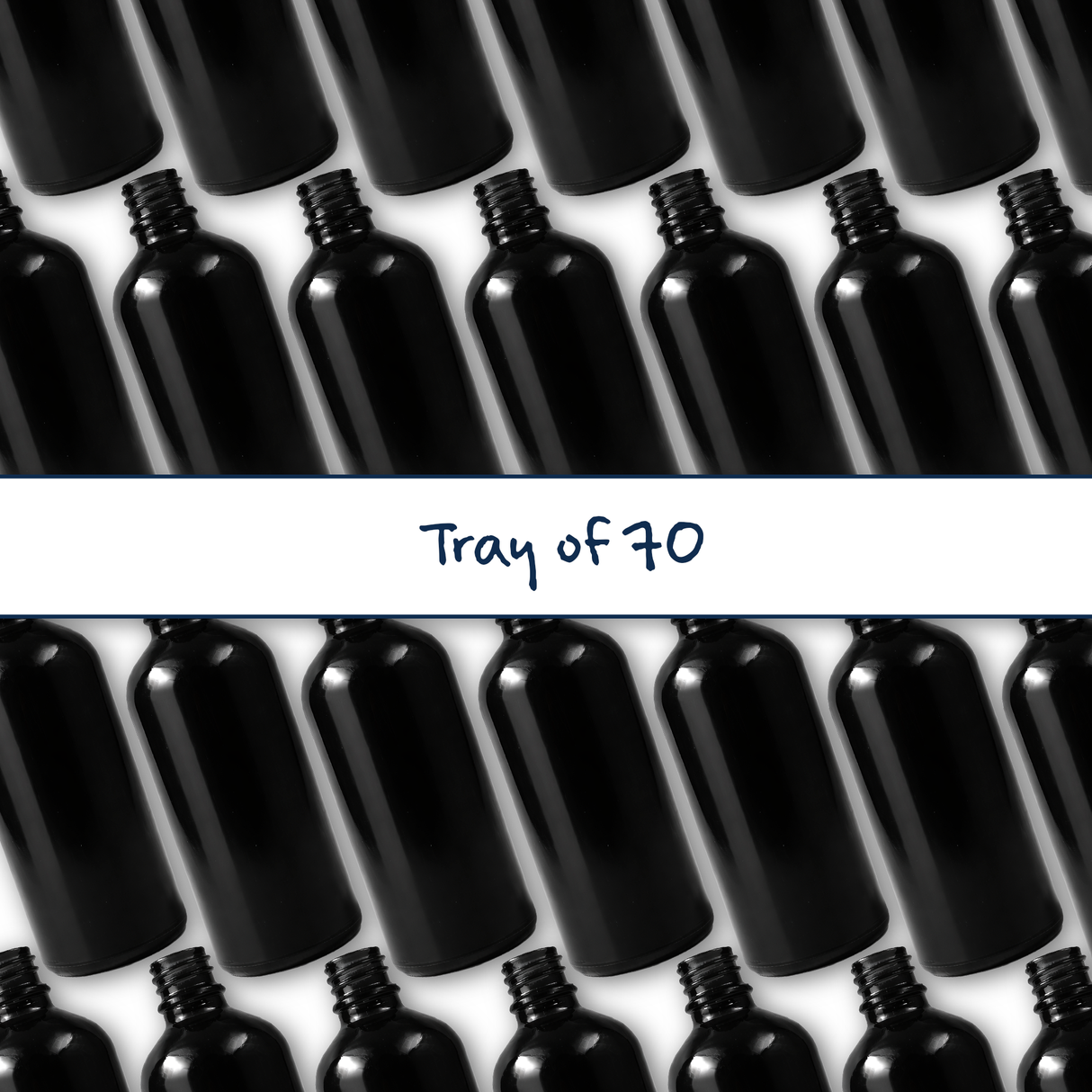 Collection of black 100ml glass dropper bottles, empty cosmetic packaging for serums, oils and skincare formulations