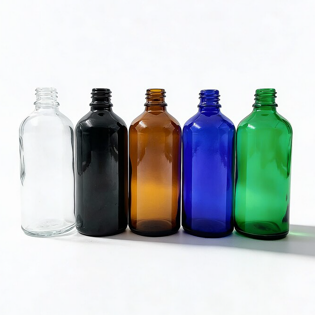 Collection of 100ml glass dropper bottle, empty cosmetic packaging for serums, oils and skincare formulations