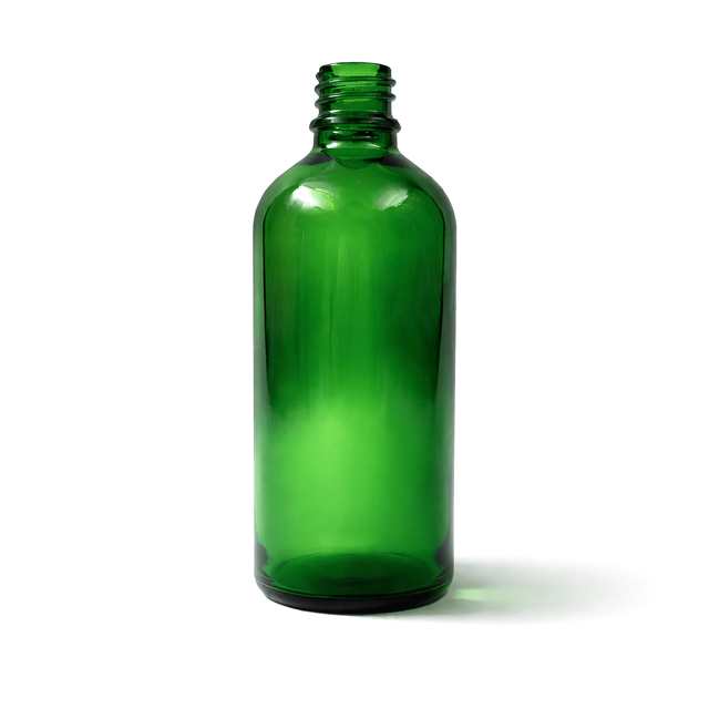 Green 100ml glass dropper bottle, empty cosmetic packaging for serums, oils and skincare formulations
