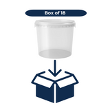 Clear 10L bucket with a box icon and 'Box of 18' text on a white background