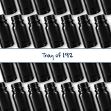 Collection of black 10ml glass dropper bottles, empty cosmetic packaging for serums, oils and skincare formulations