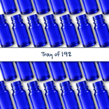 Collection of blue 10ml glass dropper bottle, empty cosmetic packaging for serums, oils and skincare formulations