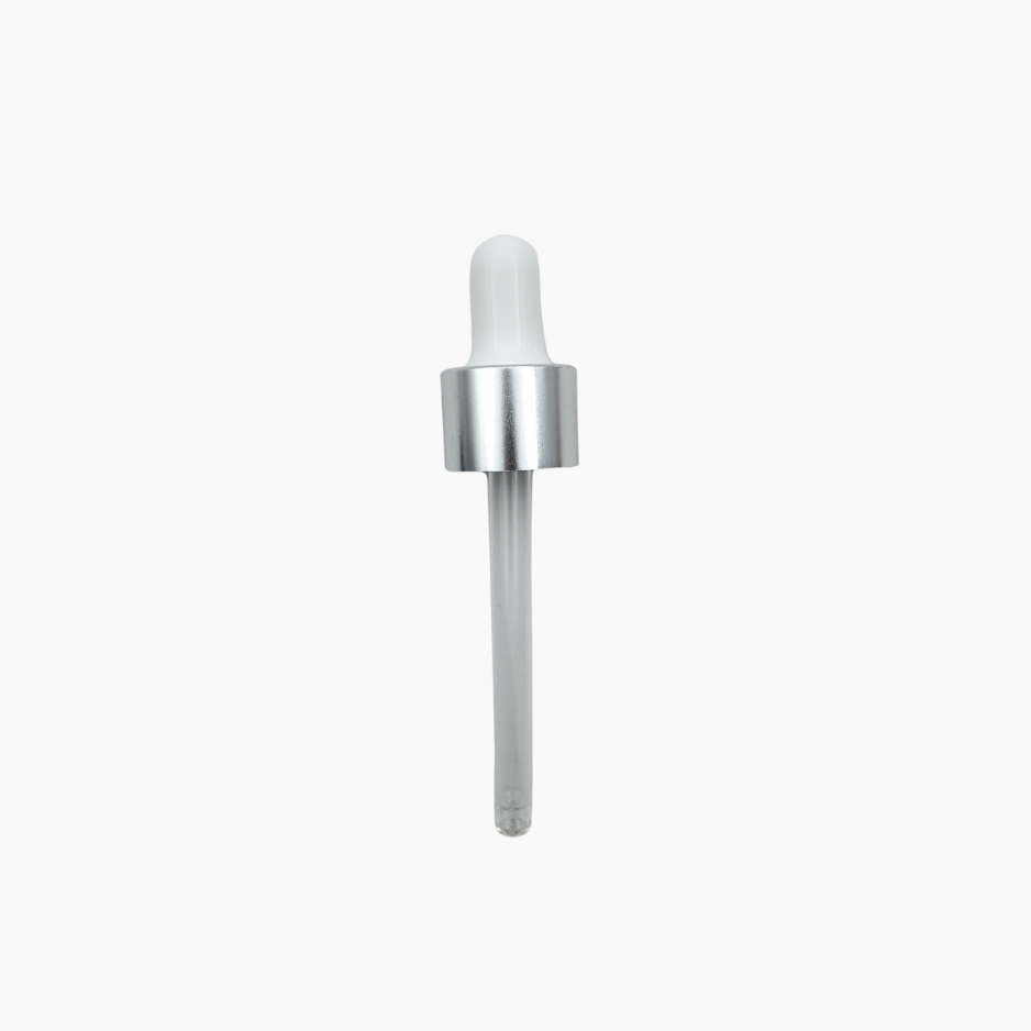 Silver Pipette Dropper (18mm) - White - For 30ml Glass Bottle
