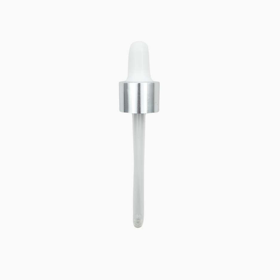 Silver Pipette Dropper (18mm) - White - For 50ml Glass Bottle