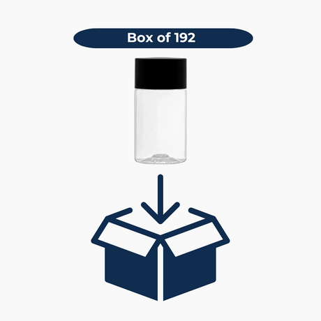 50 ml PET Sharp Cylindrical Bottle (20 mm neck) - Including Closure & Dropper Plug - Clear with Black Lid