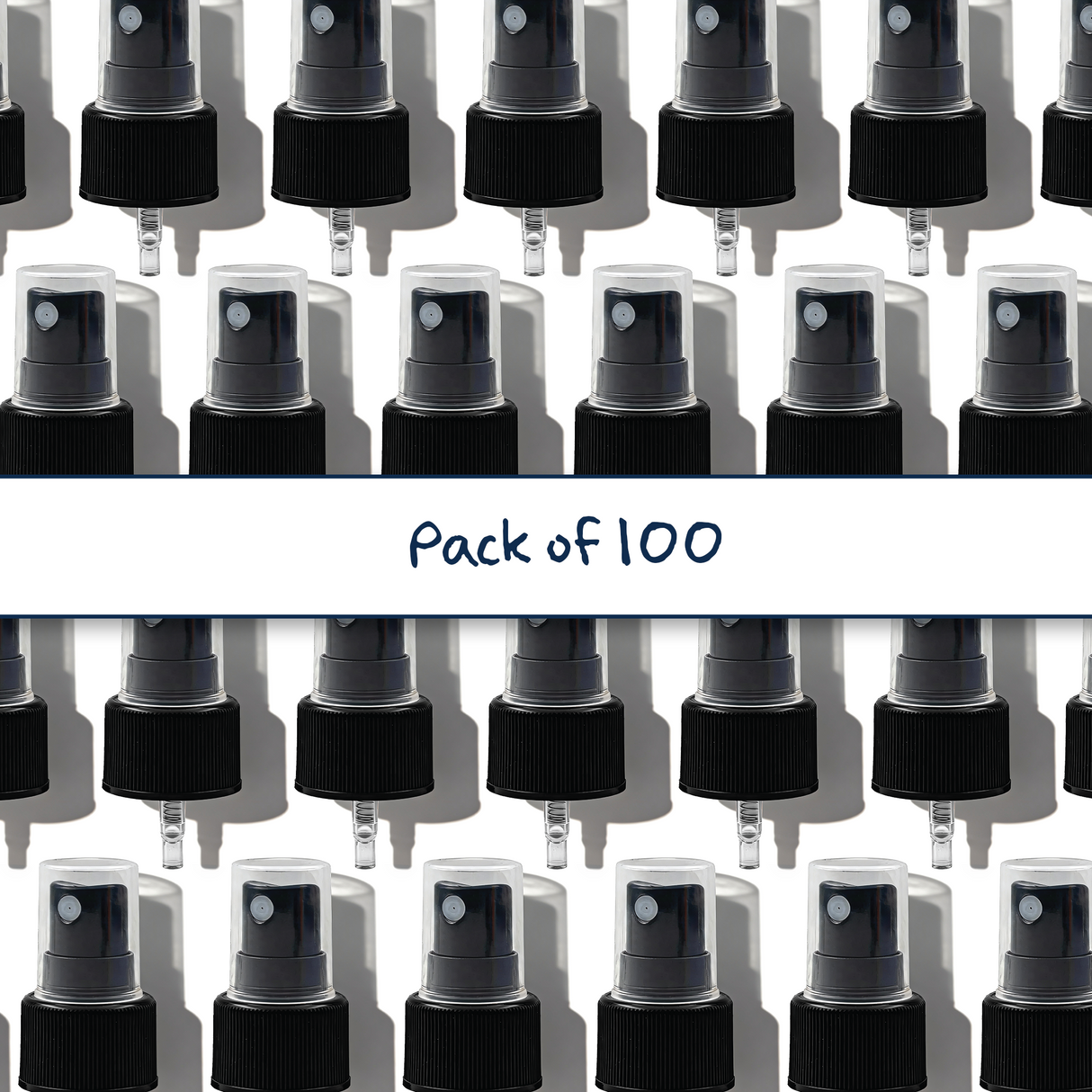 Collection of black 18 mm mist spray closure for cosmetic bottles, ideal for facial mists, perfumes and liquid personal care products