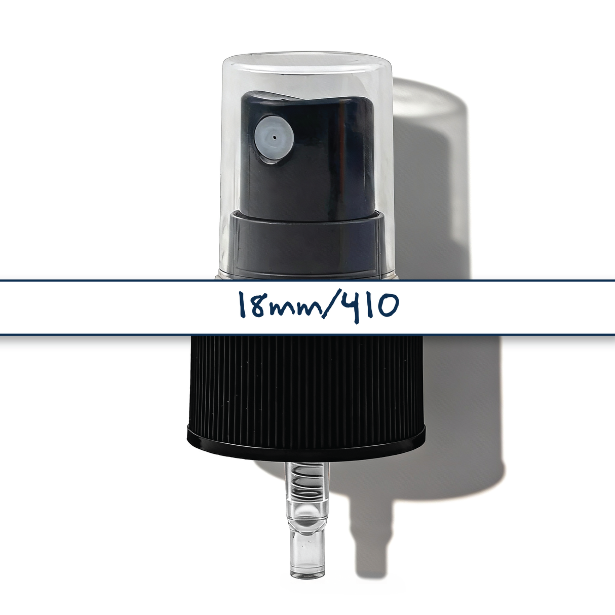 Black 18 mm mist spray closure for cosmetic bottles, ideal for facial mists, perfumes and liquid personal care products