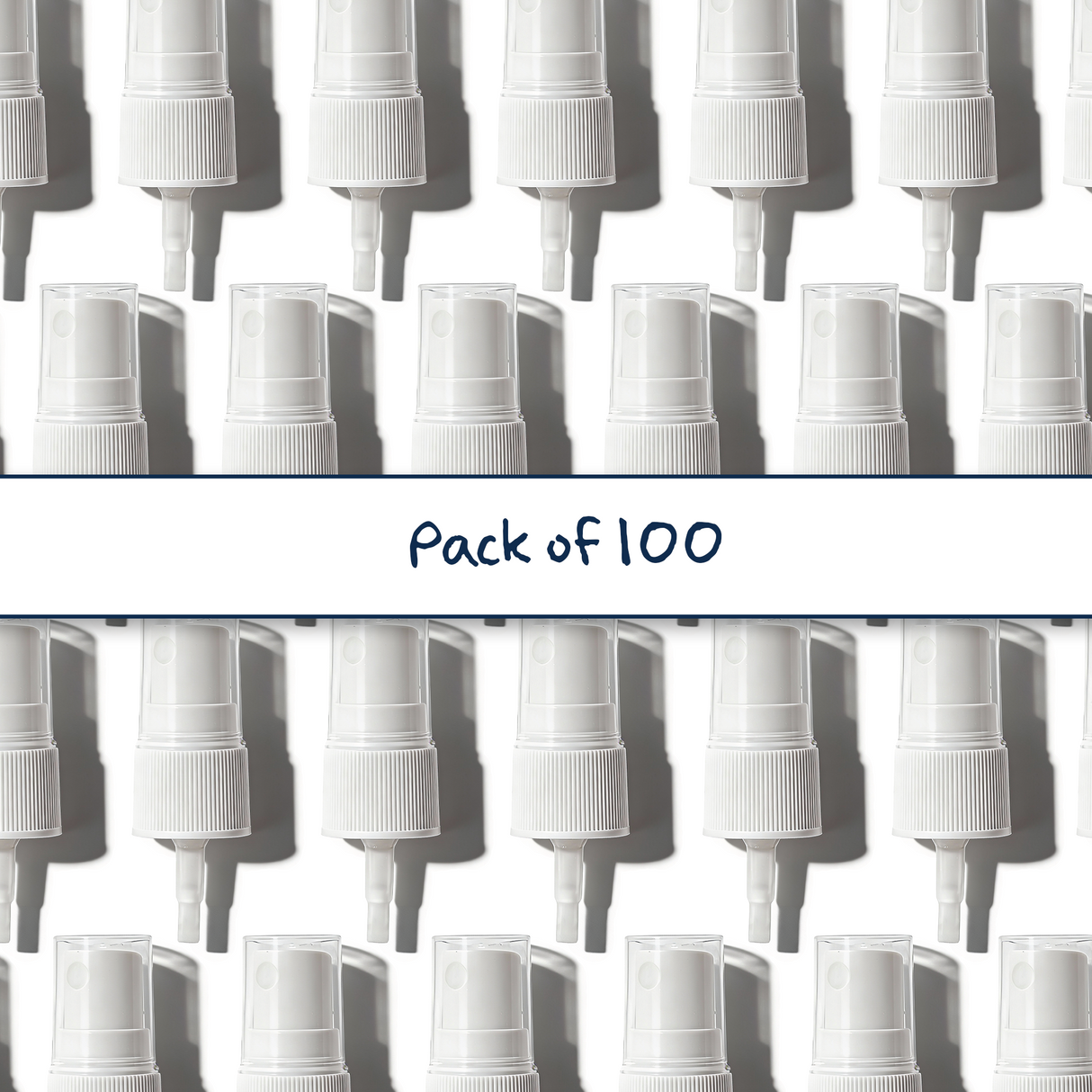 Collection of white 18 mm mist spray closure for cosmetic bottles, ideal for facial mists, perfumes and liquid personal care products