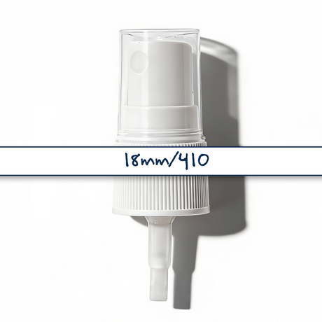 white 18 mm mist spray closure for cosmetic bottles, ideal for facial mists, perfumes and liquid personal care products