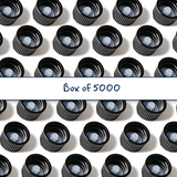 Multiple black 18 mm poly cone cap for plastic bottles, providing a secure seal for cosmetic, pharmaceutical and liquid product packaging