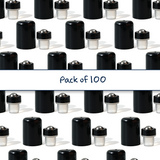 Multiple black 18 mm roller ball with cap for cosmetic bottles, ideal for perfumes, essential oils and liquid skincare applications