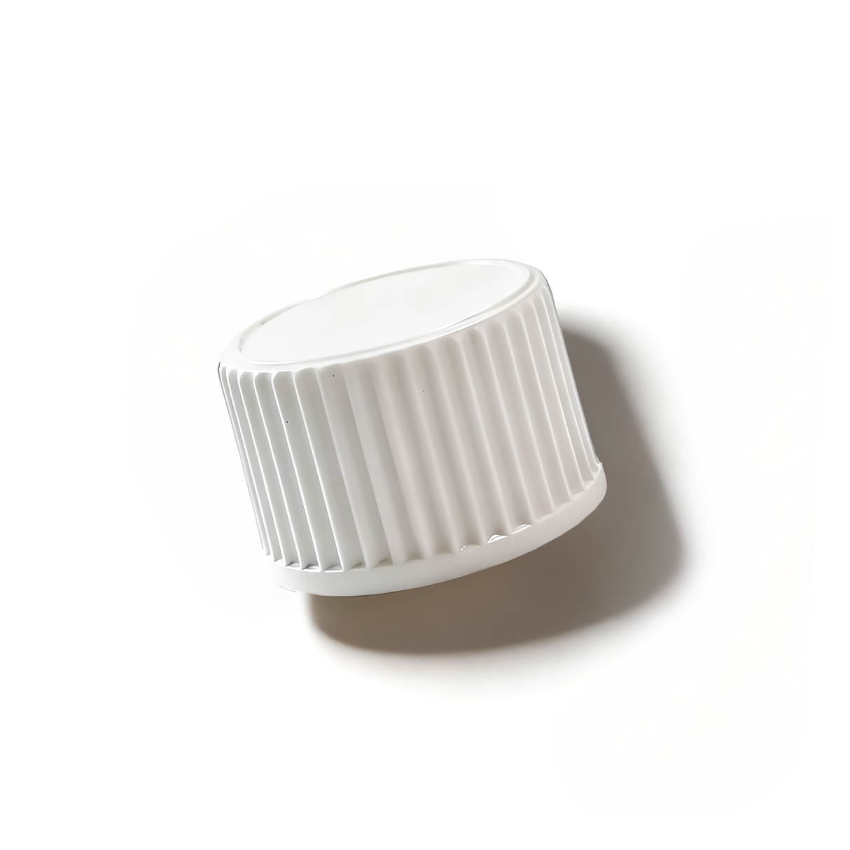 White 18 mm poly cone cap for plastic bottles, providing a secure seal for cosmetic, pharmaceutical and liquid product packaging