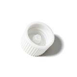 White 18 mm poly cone cap for plastic bottles, providing a secure seal for cosmetic, pharmaceutical and liquid product packaging