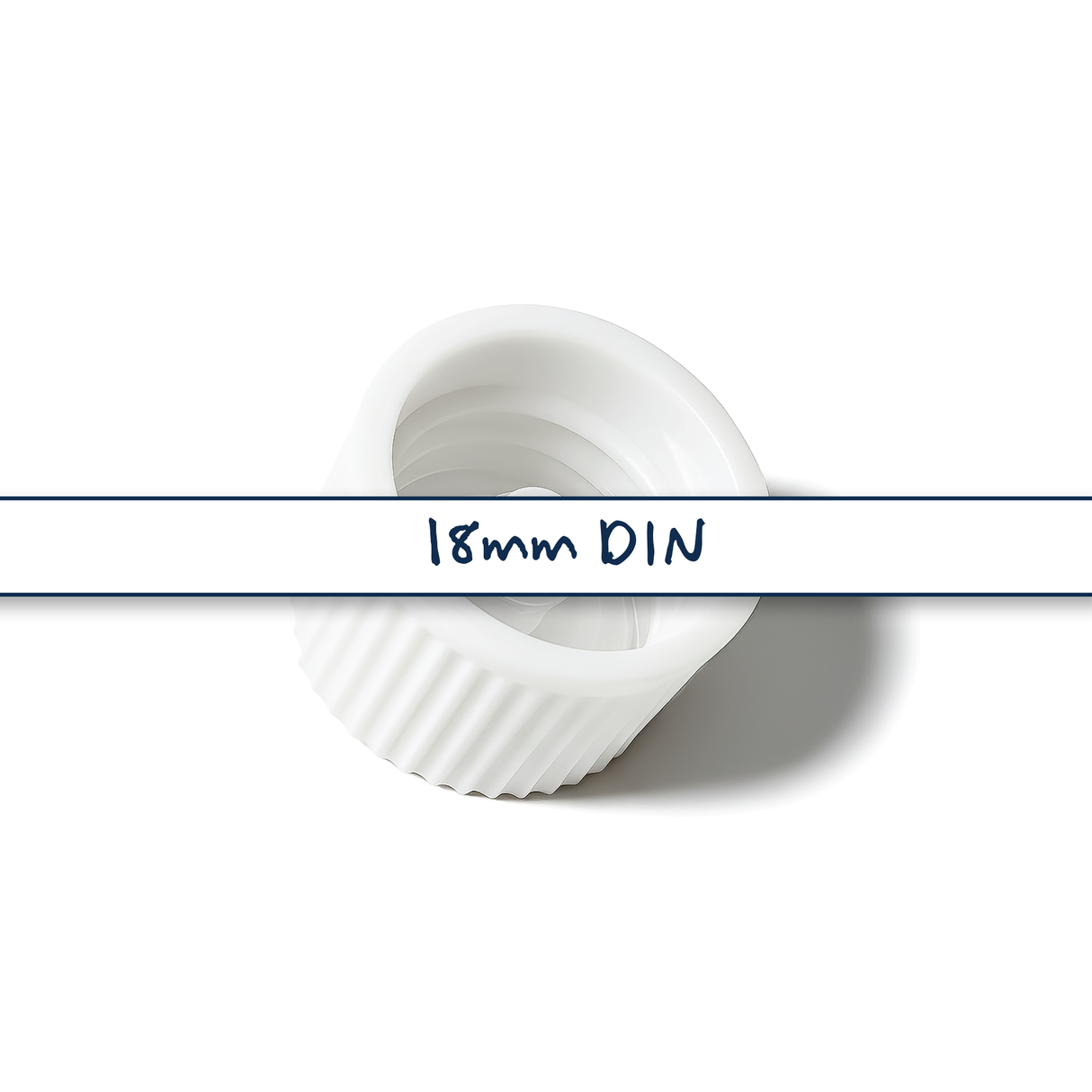 White 18 mm poly cone cap for plastic bottles, providing a secure seal for cosmetic, pharmaceutical and liquid product packaging