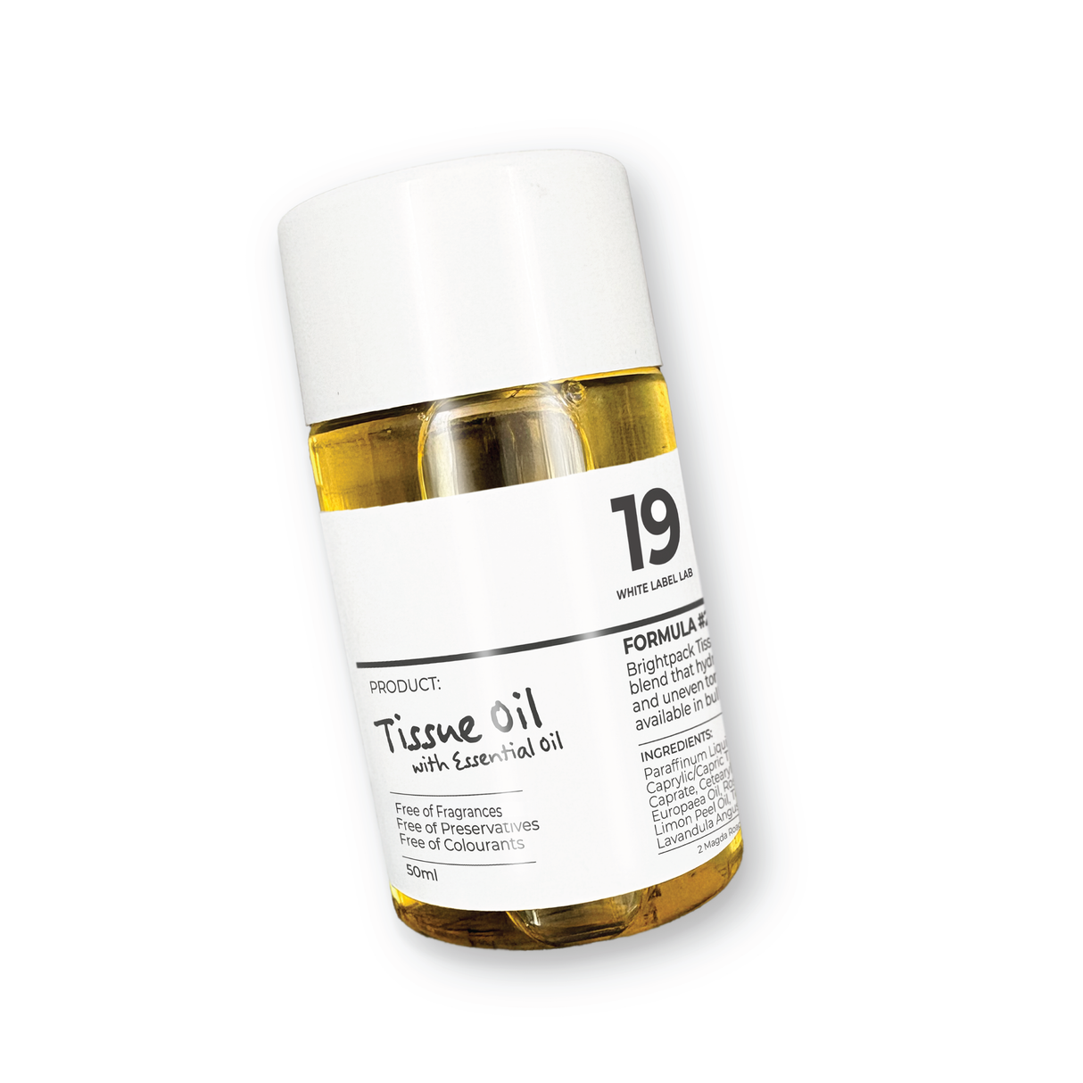 50 ml bottle of Brightpack fragrance-free tissue oil for sensitive skin.