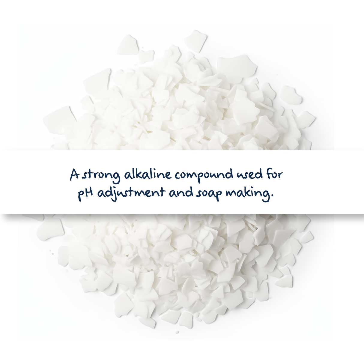 Sodium Hydroxide pellets in container, caustic soda lye for soap making, cleaning products, and formulation use