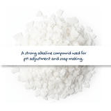 Sodium Hydroxide pellets in container, caustic soda lye for soap making, cleaning products, and formulation use