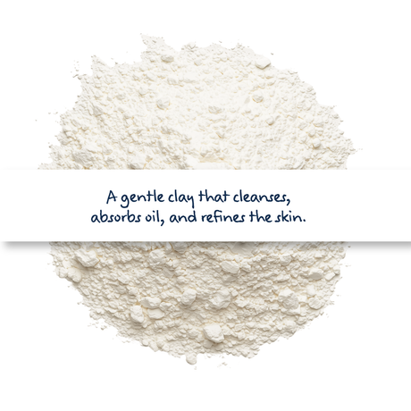 Kaolin Clay BP Grade in container, fine white cosmetic clay for face masks, skincare formulations, and gentle cleansing