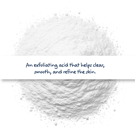 Salicylic Acid crystalline powder, cosmetic ingredient used in skincare and haircare for exfoliation, cleansing, and anti-dandruff formulations