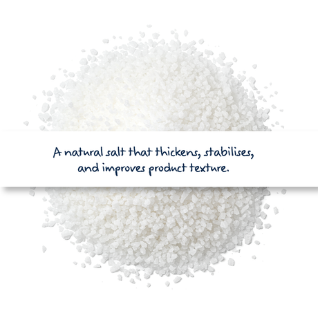 Sodium Chloride NaCl cosmetic ingredient, natural salt used in skincare and haircare to adjust viscosity and stabilise formulations