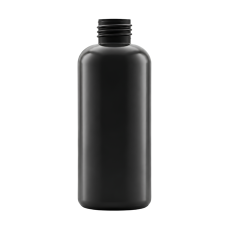 The 200ml Black HDPE Boston Bottle 24/410 neck, offers a sleek and durable packaging solution, perfect for storing personal care products like lotions, shampoos, or serums.