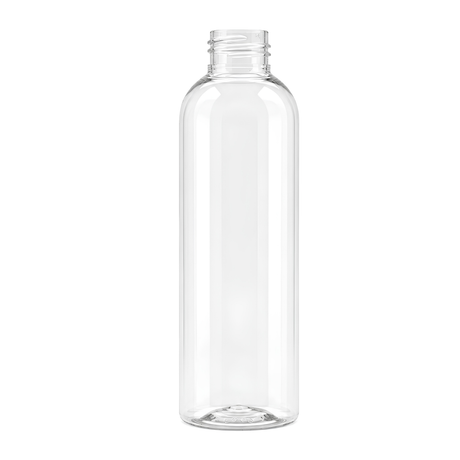 The 200ml Clear PET Boston Tall Bottle 24/410 neck size, is a sleek and modern packaging solution, ideal for showcasing products like shampoos, lotions, or serums.