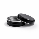 Open black 20ml aluminium tin container, cosmetic packaging for lip balms, creams, balms and skincare products