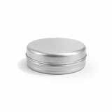 Closed silver 20ml aluminium tin container, cosmetic packaging for lip balms, creams, balms and skincare products
