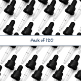 Black glass pipette droppers for cosmetic bottles, ideal for precise dispensing of serums, oils and skincare liquids ideal for 20ml bottles