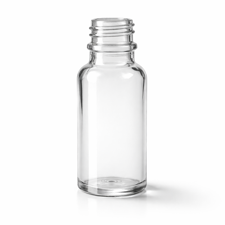 Clear 20ml glass dropper bottle, empty cosmetic packaging for serums, oils and skincare formulations