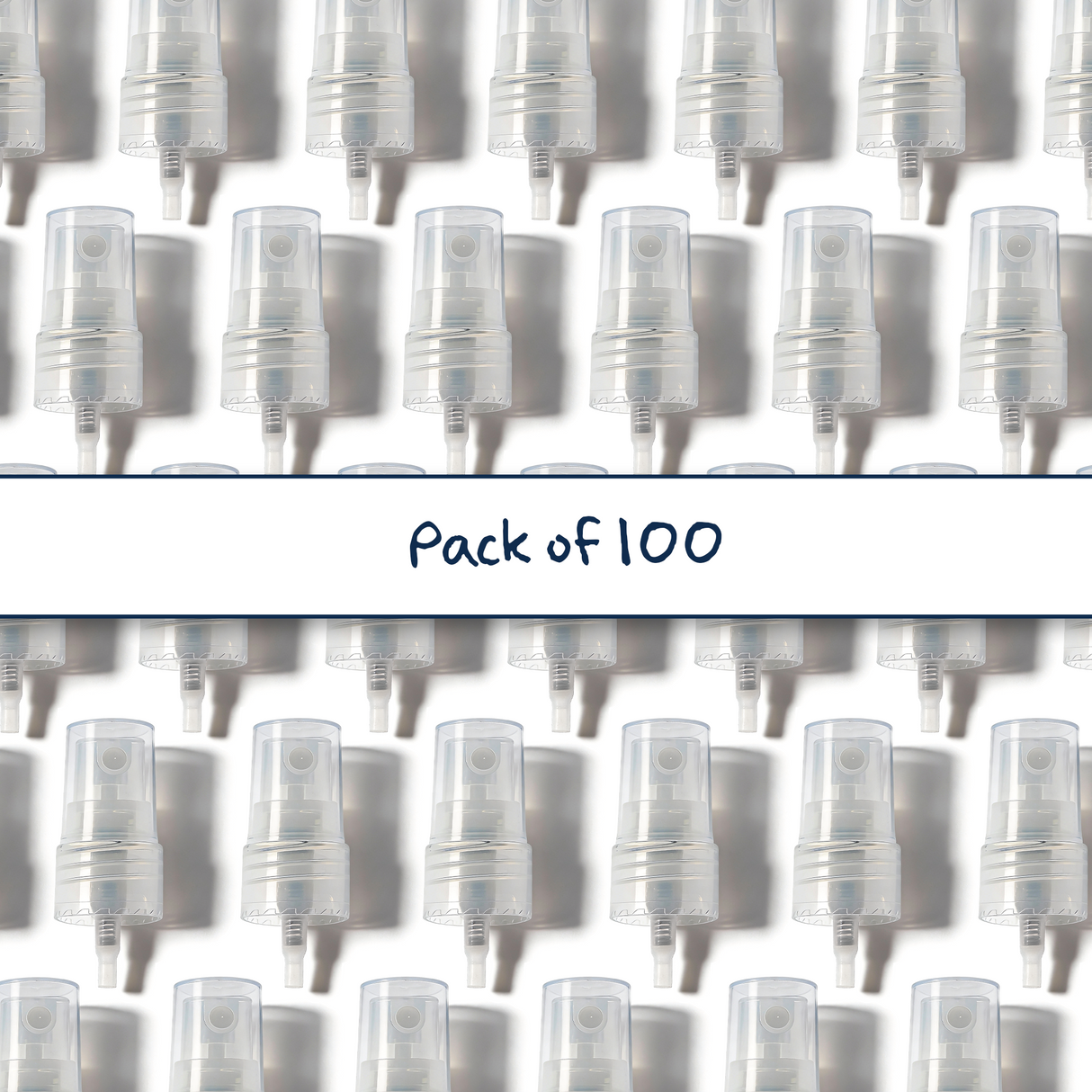 Collection of clear 20 mm mist spray closure for cosmetic bottles, suitable for facial mists, perfumes, toners and liquid personal care packaging