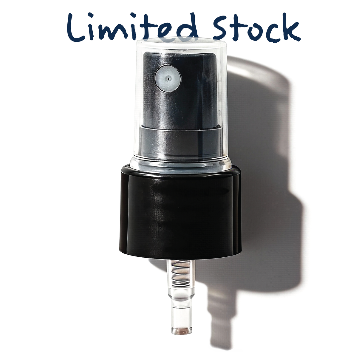 Black 20 mm mist spray closure for cosmetic bottles, suitable for facial mists, perfumes, toners and liquid personal care packaging
