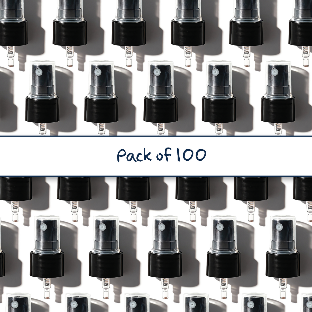 Multiple black 20 mm mist spray closure for cosmetic bottles, suitable for facial mists, perfumes, toners and liquid personal care packaging