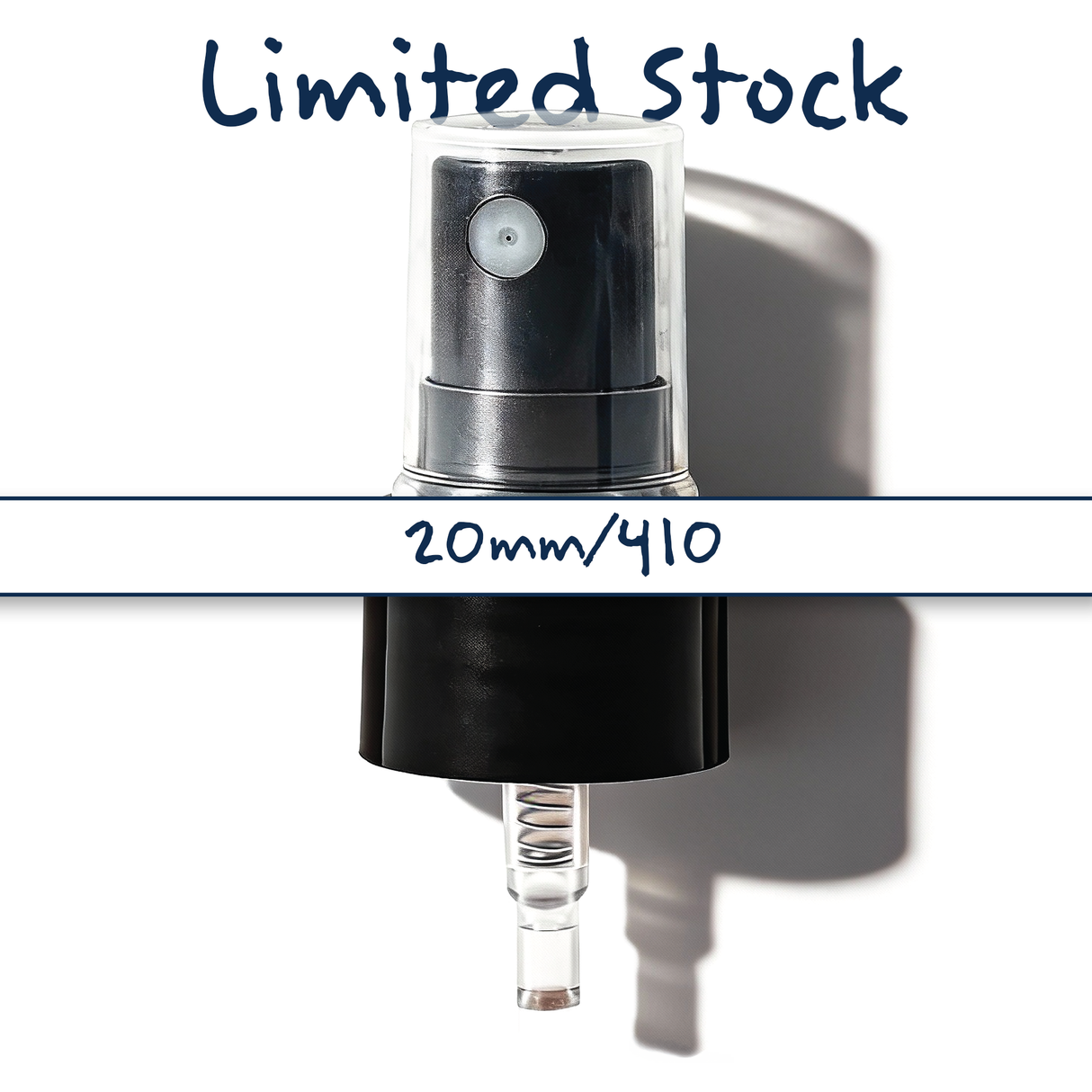 Black 20 mm mist spray closure for cosmetic bottles, suitable for facial mists, perfumes, toners and liquid personal care packaging