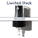 Black 20 mm mist spray closure for cosmetic bottles, suitable for facial mists, perfumes, toners and liquid personal care packaging