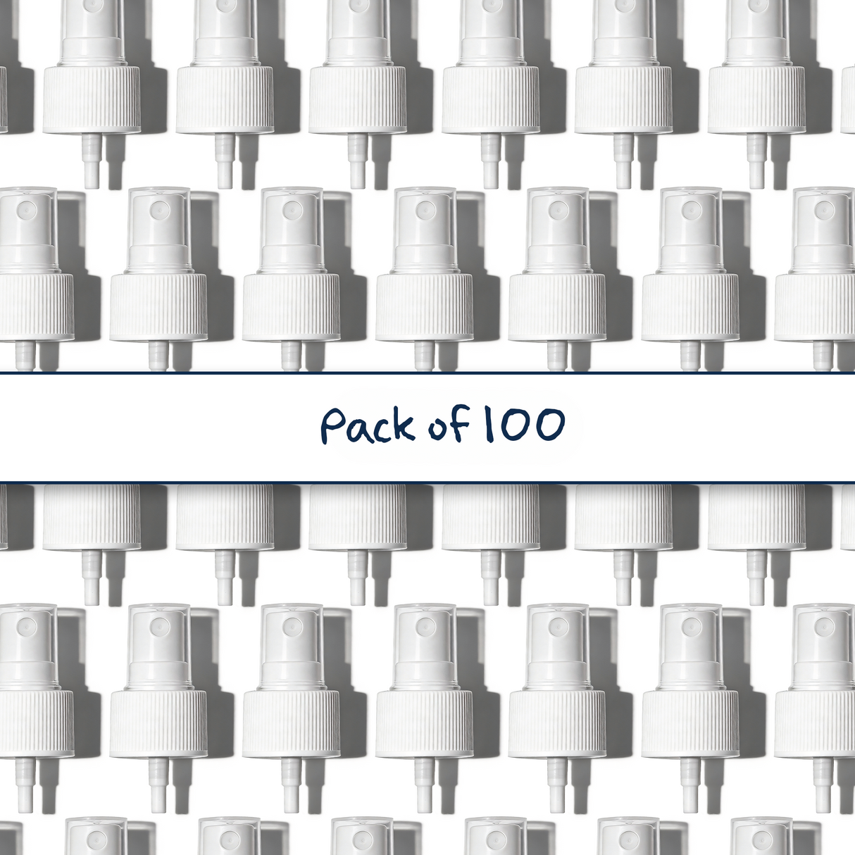 Collection of white 20 mm mist spray closure for cosmetic bottles, suitable for facial mists, perfumes, toners and liquid personal care packaging