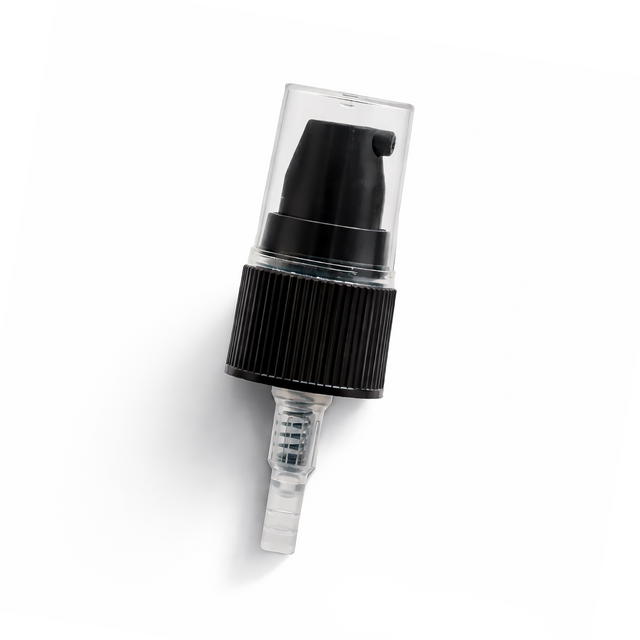 20mm black serum pump for cosmetic bottles, ideal for dispensing skincare serums, treatments and liquid beauty products